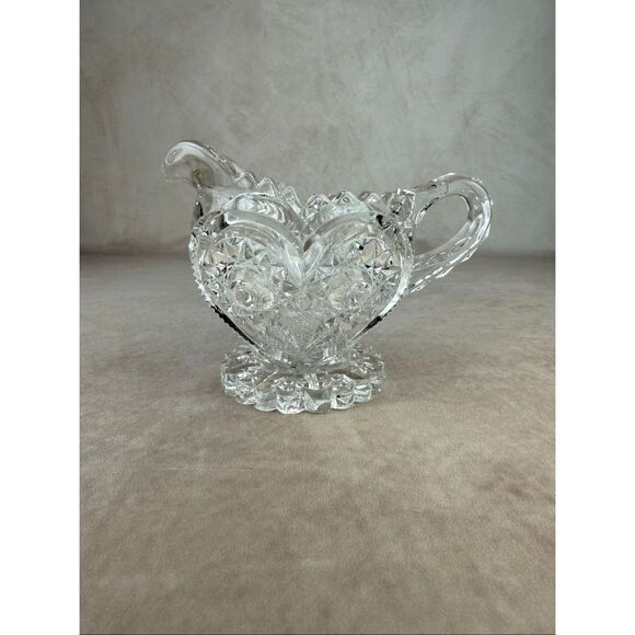 EAPG Vintage Imperial Zippered Heart Pitcher Glass Manganese Glow - Picture 4 of 11